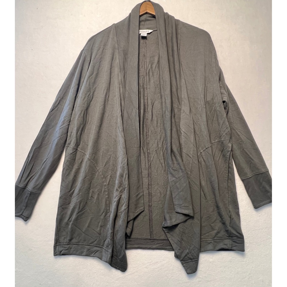 Athleta Large Pranayama Wrap Cardigan Athleisure Gray Draped Open Front Pocket